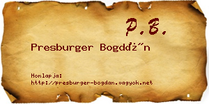 Presburger Bogdán névjegykártya